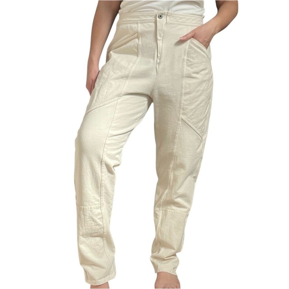 Zara Cream Moto Utility Pants L